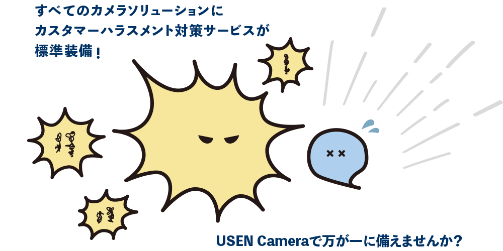 すべてのカメラソリューションにカスタマーハラスメント対策サービスが標準装備！USEN Cameraで万が一に備えませんか？